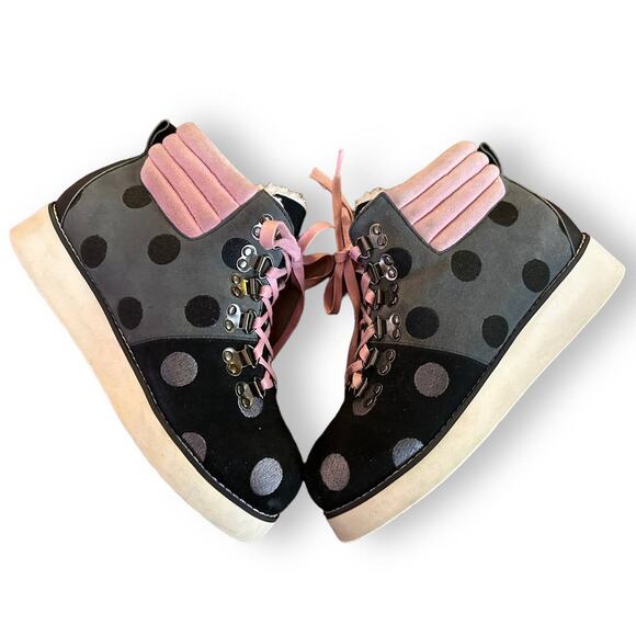 Lola Ramona Pink Black Polka Dot Boots Booties Platform 39 - Picture 1 of 9